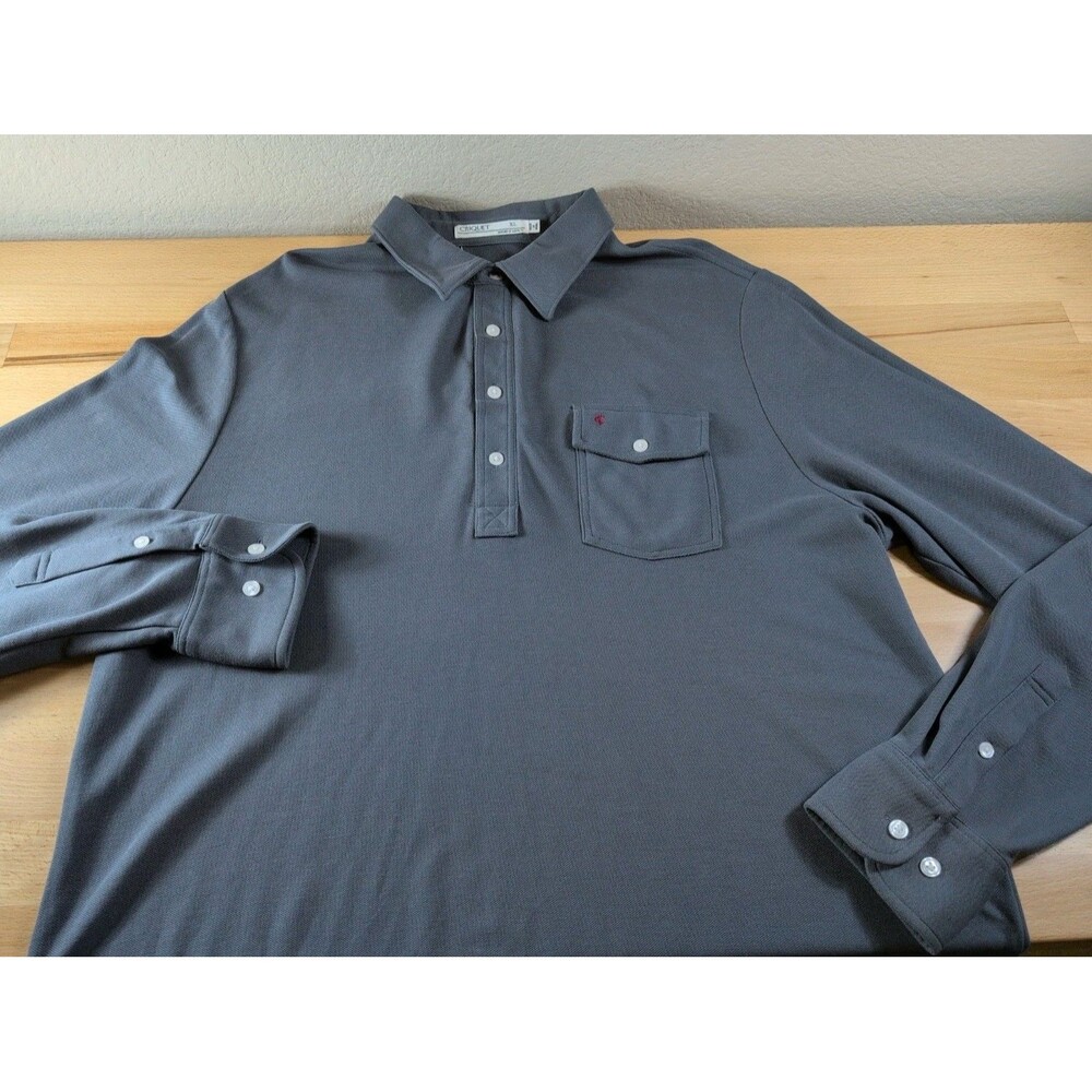 Criquet Long Sleeve Polo Shirt Mens XL Gray Pima Cotton Pique Pocket Casual